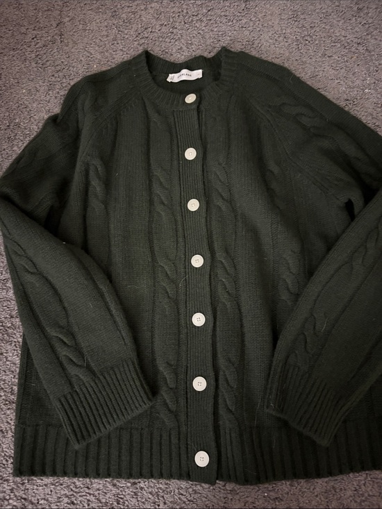 Everlane Sweaters - Everlane Dark Green Cable-Knit Button Cardigan